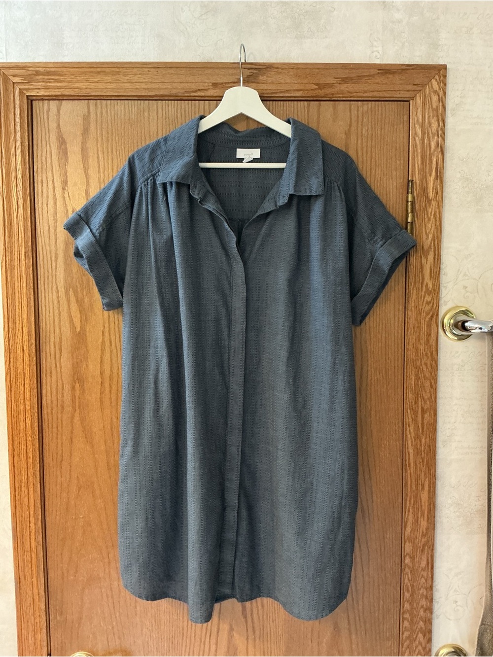 Pure Jill Casual S/S Denim Blue Shirt Dress with Light Brown Buttons on Sides